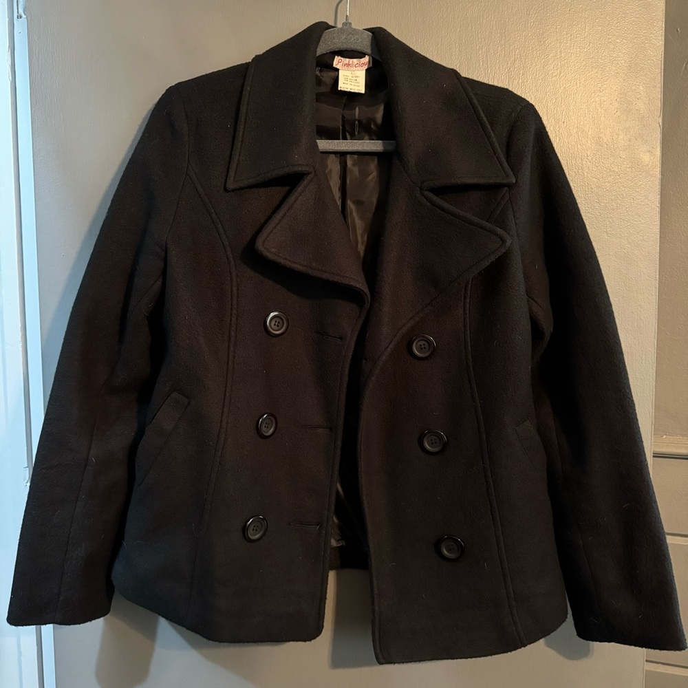 Black Button Up Short Pea Coat